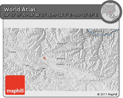 Physical 3D Map of the Area around 34° 28' 56" N, 100° 22' 30" E