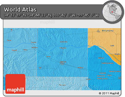 Political 3D Map of the Area around 34° 28' 56" N, 100° 13' 29" W