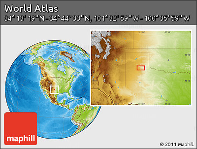 Physical Location Map of the Area around 34° 28' 56" N, 101° 4' 29" W
