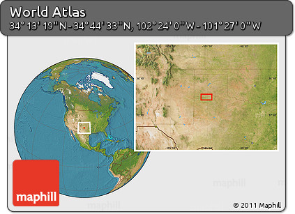 Satellite Location Map of the Area around 34° 28' 56" N, 101° 55' 30" W