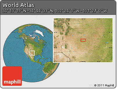 Satellite Location Map of the Area around 34° 28' 56" N, 101° 55' 30" W