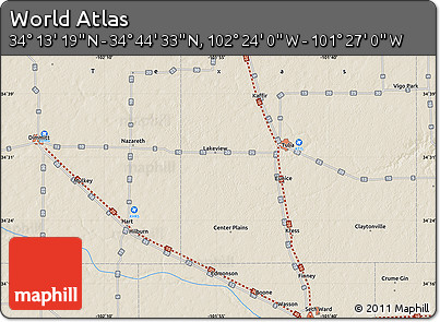 Shaded Relief Map of the Area around 34° 28' 56" N, 101° 55' 30" W