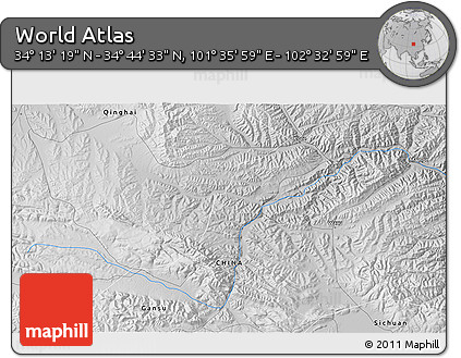 Physical 3D Map of the Area around 34° 28' 56" N, 102° 4' 29" E