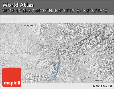 Physical 3D Map of the Area around 34° 28' 56" N, 102° 4' 29" E