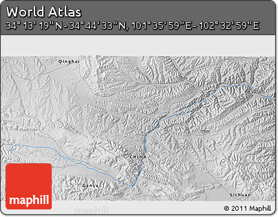Physical 3D Map of the Area around 34° 28' 56" N, 102° 4' 29" E