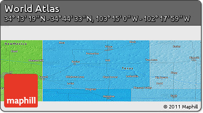 Political Panoramic Map of the Area around 34° 28' 56" N, 102° 46' 30" W