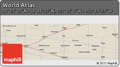Shaded Relief Panoramic Map of the Area around 34° 28' 56" N, 102° 46' 30" W