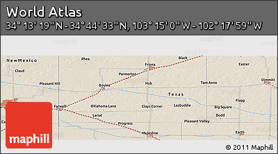Shaded Relief Panoramic Map of the Area around 34° 28' 56" N, 102° 46' 30" W
