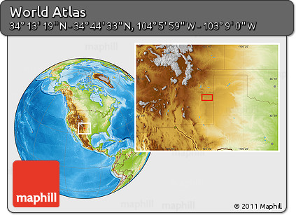 Physical Location Map of the Area around 34° 28' 56" N, 103° 37' 30" W