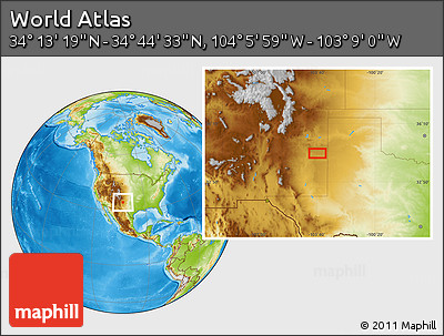 Physical Location Map of the Area around 34° 28' 56" N, 103° 37' 30" W