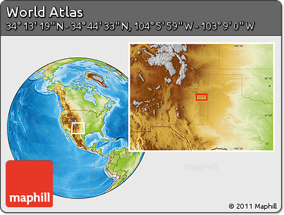 Physical Location Map of the Area around 34° 28' 56" N, 103° 37' 30" W