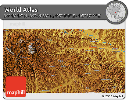 Physical 3D Map of the Area around 34° 28' 56" N, 105° 28' 29" E