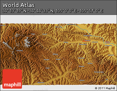 Physical 3D Map of the Area around 34° 28' 56" N, 105° 28' 29" E