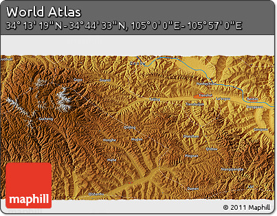 Physical 3D Map of the Area around 34° 28' 56" N, 105° 28' 29" E