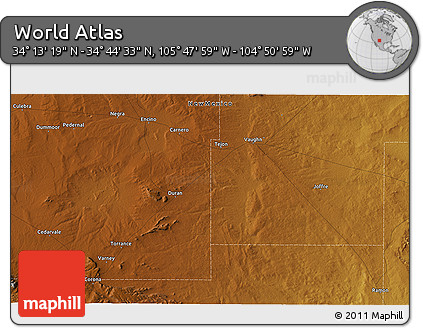 Physical 3D Map of the Area around 34° 28' 56" N, 105° 19' 29" W
