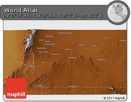Physical 3D Map of the Area around 34° 28' 56" N, 106° 10' 30" W