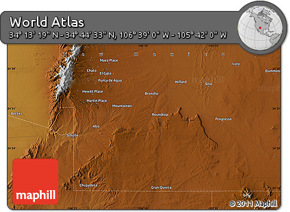 Physical Map of the Area around 34° 28' 56" N, 106° 10' 30" W