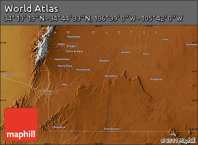 Physical Map of the Area around 34° 28' 56" N, 106° 10' 30" W
