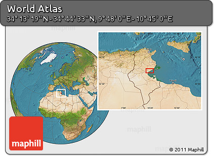 Satellite Location Map of the Area around 34° 28' 56" N, 10° 16' 30" E