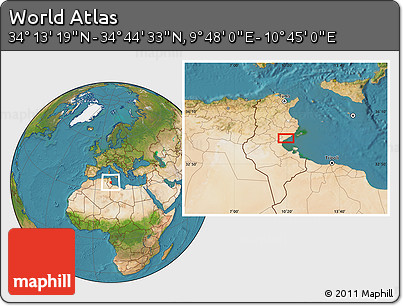 Satellite Location Map of the Area around 34° 28' 56" N, 10° 16' 30" E