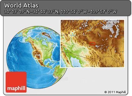Physical Location Map of the Area around 34° 28' 56" N, 110° 25' 30" W