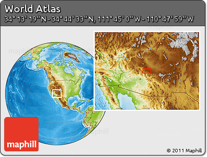 Physical Location Map of the Area around 34° 28' 56" N, 111° 16' 30" W