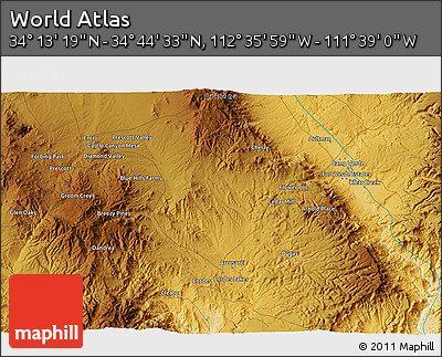 Physical 3D Map of the Area around 34° 28' 56" N, 112° 7' 30" W
