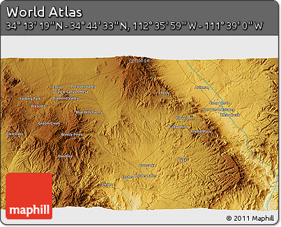 Physical 3D Map of the Area around 34° 28' 56" N, 112° 7' 30" W