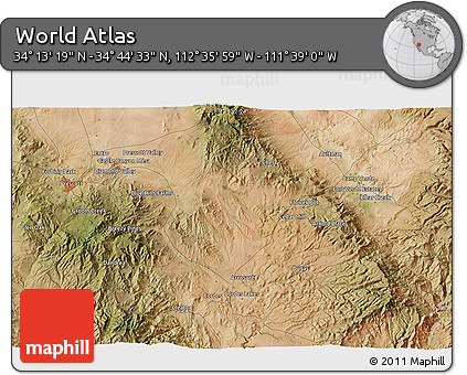 Satellite 3D Map of the Area around 34° 28' 56" N, 112° 7' 30" W