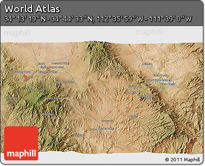 Satellite 3D Map of the Area around 34° 28' 56" N, 112° 7' 30" W