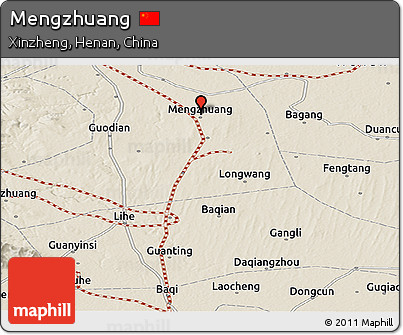 Shaded Relief Panoramic Map of Mengzhuang
