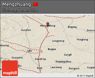Shaded Relief Panoramic Map of Mengzhuang
