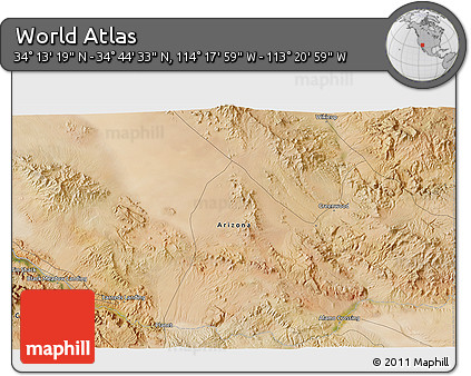 Satellite 3D Map of the Area around 34° 28' 56" N, 113° 49' 29" W