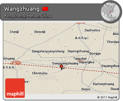 Shaded Relief Panoramic Map of Wangzhuang