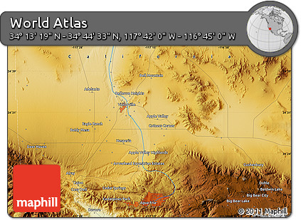 Physical Map of the Area around 34° 28' 56" N, 117° 13' 29" W