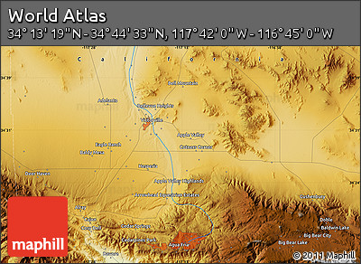 Physical Map of the Area around 34° 28' 56" N, 117° 13' 29" W
