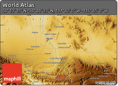 Physical Map of the Area around 34° 28' 56" N, 117° 13' 29" W