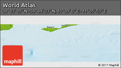 Physical Panoramic Map of the Area around 34° 28' 56" N, 11° 7' 30" E