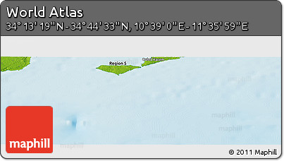 Physical Panoramic Map of the Area around 34° 28' 56" N, 11° 7' 30" E
