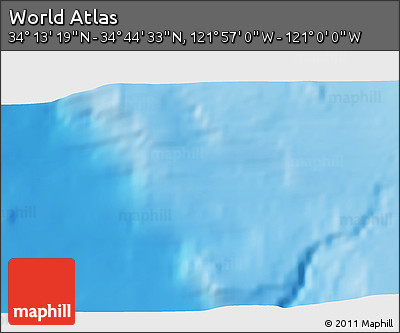 Physical 3D Map of the Area around 34° 28' 56" N, 121° 28' 29" W
