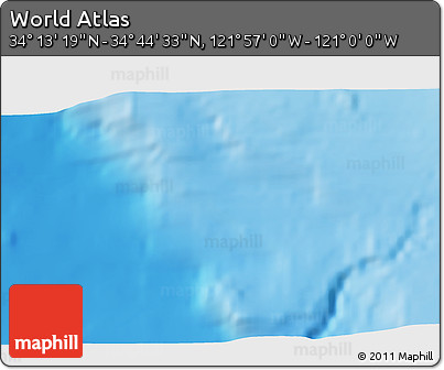 Physical 3D Map of the Area around 34° 28' 56" N, 121° 28' 29" W