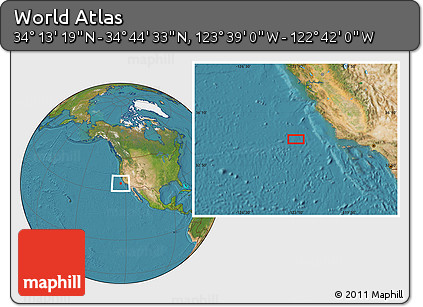 Satellite Location Map of the Area around 34° 28' 56" N, 123° 10' 30" W
