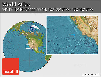 Satellite Location Map of the Area around 34° 28' 56" N, 123° 10' 30" W