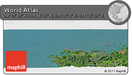 Satellite Panoramic Map of the Area around 34° 28' 56" N, 130° 58' 29" E