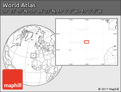Blank Location Map of the Area around 34° 28' 56" N, 13° 31' 30" W