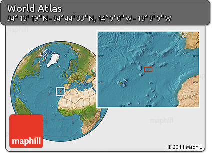 Satellite Location Map of the Area around 34° 28' 56" N, 13° 31' 30" W