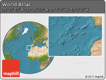 Satellite Location Map of the Area around 34° 28' 56" N, 13° 31' 30" W