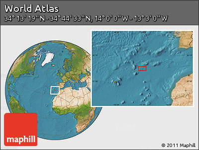 Satellite Location Map of the Area around 34° 28' 56" N, 13° 31' 30" W