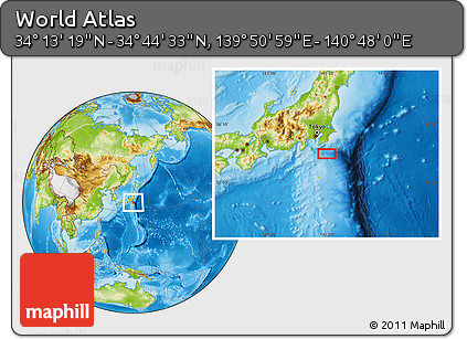 Physical Location Map of the Area around 34° 28' 56" N, 140° 19' 29" E