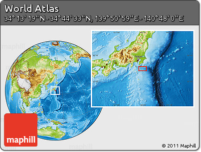 Physical Location Map of the Area around 34° 28' 56" N, 140° 19' 29" E